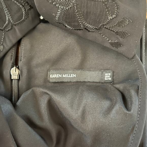 Karen Millen Embroidered Floral Double Strap Pencil Mini Dress Black Size 8 - Picture 8 of 9